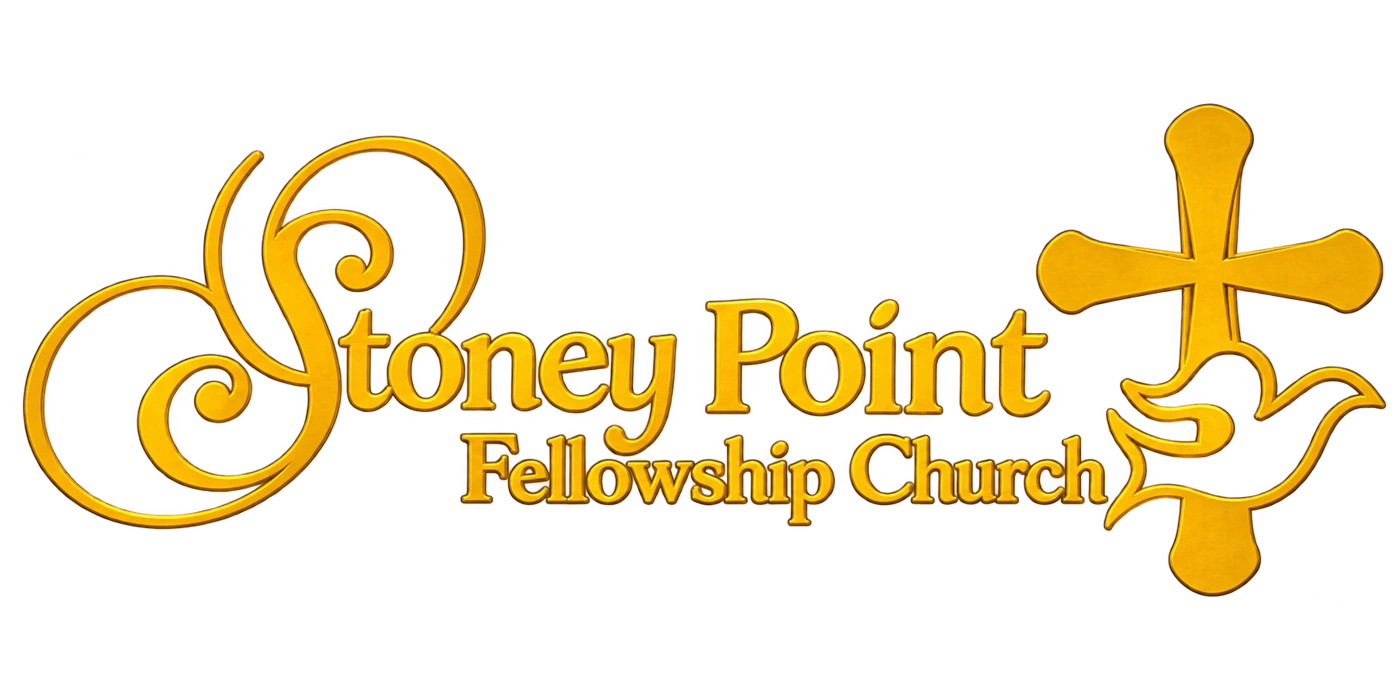 Stoney Point Fellowship Church gold logo with a cross and dove